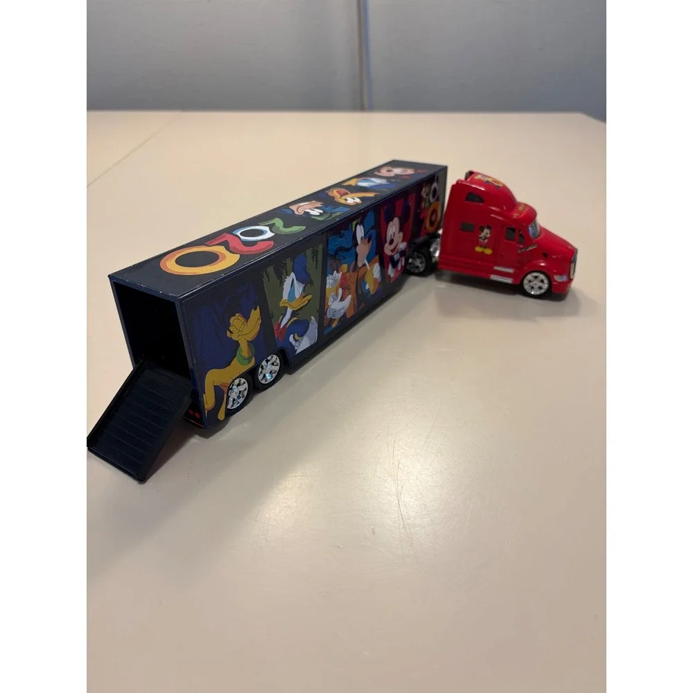 Disney Mickey Mouse and Friends 2020 Semi Truck Trailer Diecast Toy Red Blue